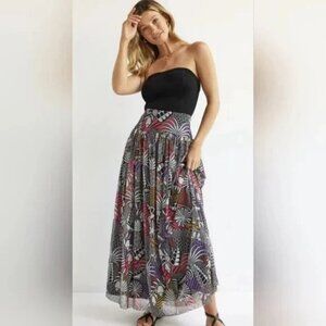 Farm Rio x Anthropologie Tropical Maxi Skirt L Resort Vacation Maximalist Boho